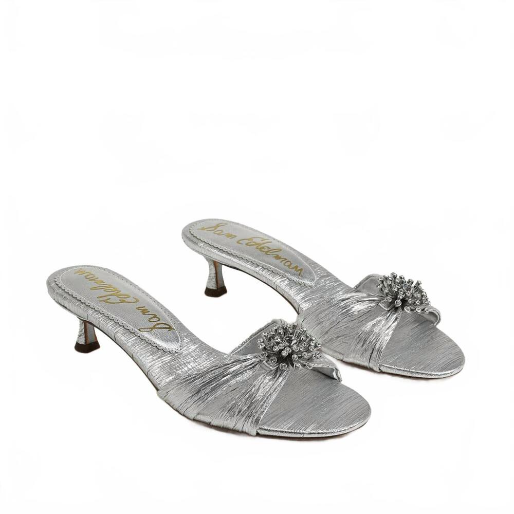 NEW SAM EDELMAN women's cindie kitten heel mule in soft silver